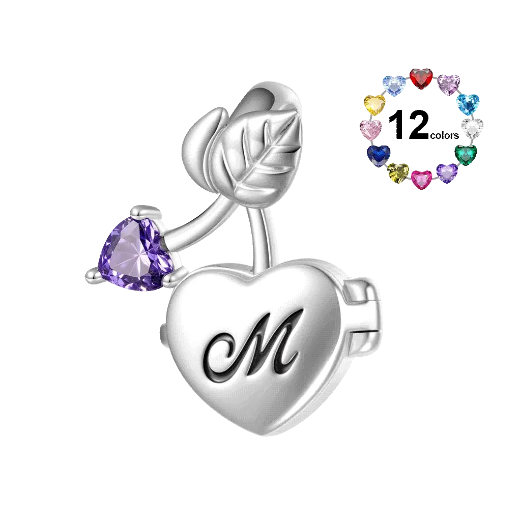 Gnoce Cherry Heart Birthstone Photo Charm Platinum-plated Silver Blend - Image 6