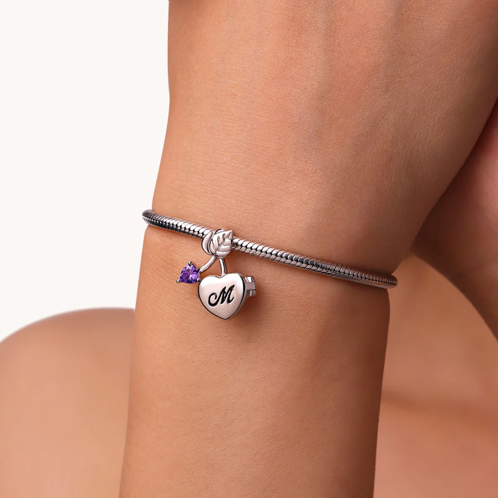 Gnoce Cherry Heart Birthstone Photo Charm Platinum-plated Silver Blend - Image 7