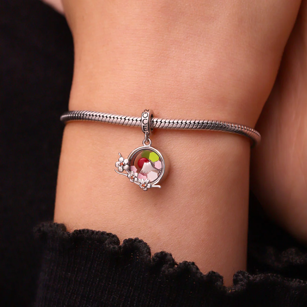 Gnoce Cherry Blossom Mount Fuji Quicksand Charm Platinum-plated Silver Blend - Image 7