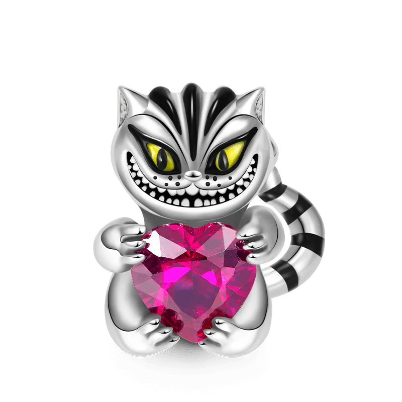 Gnoce Cheshire Cat Embraces Heart Gem Charm Platinum-plated Silver Blend