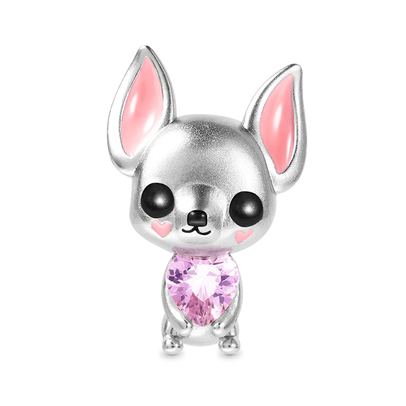 Gnoce Chihuahua Embraces Heart Gemstone Charm Platinum-plated Silver Blend