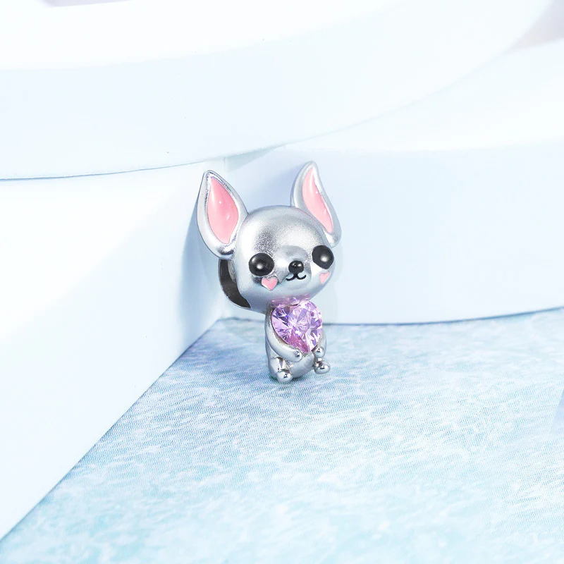 Gnoce Chihuahua Embraces Heart Gemstone Charm Platinum-plated Silver Blend - Image 3