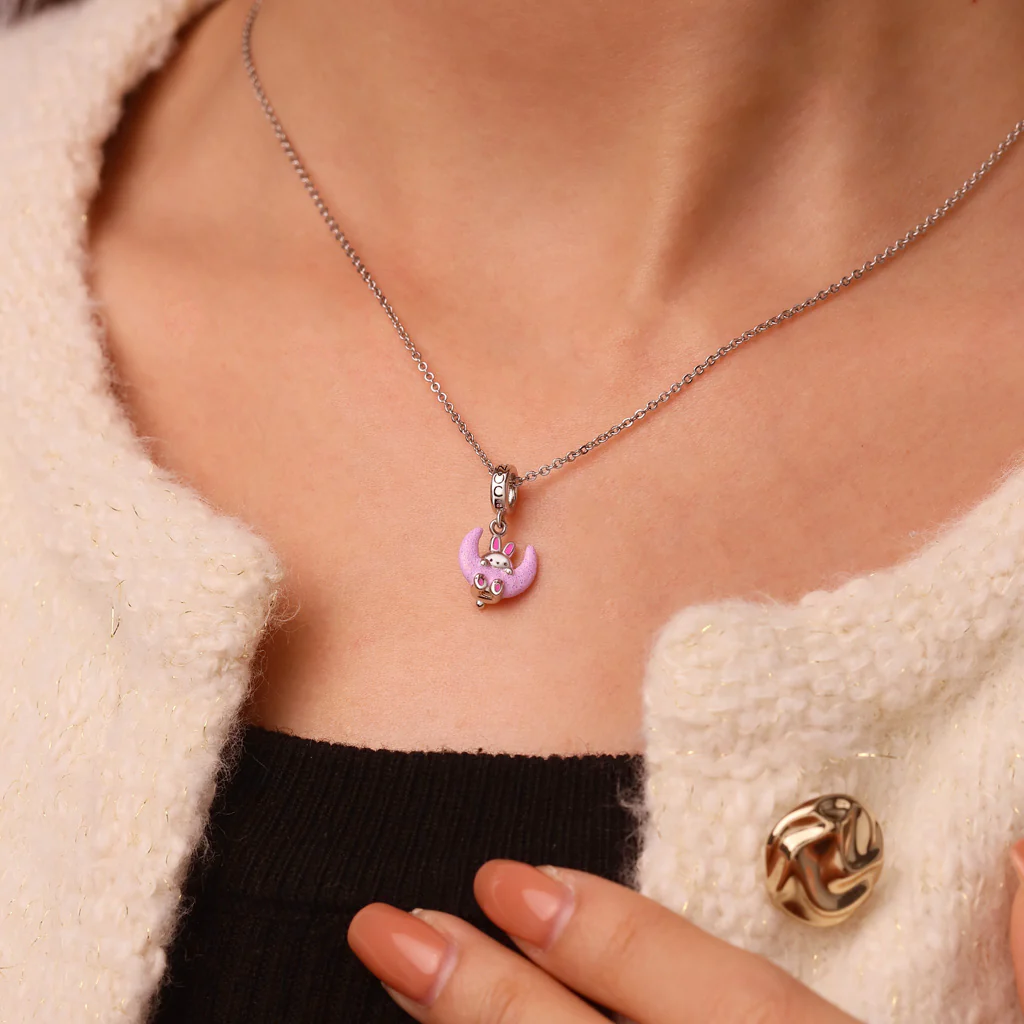 Gnoce Glow-in-the-Dark Chilan the Moon Rabbit Charm Platinum-plated Silver Blend - Image 6