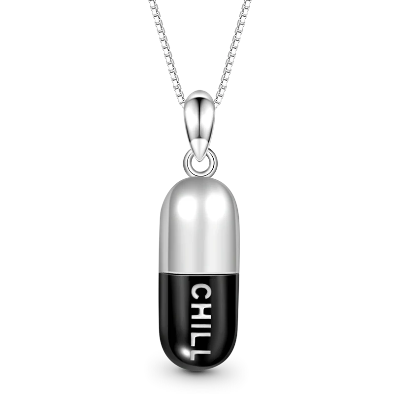 Gnoce Chill Pill Capsule Necklace Platinum-plated Silver Blend