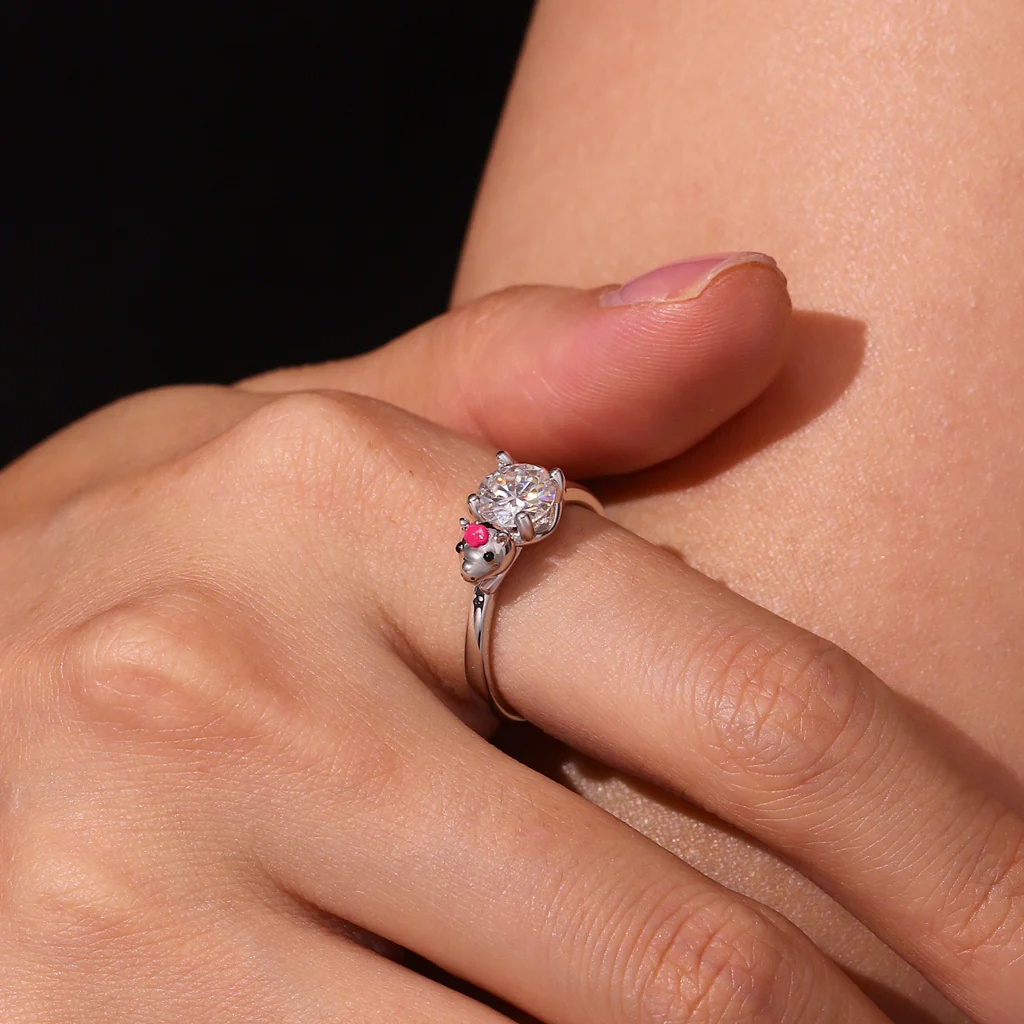 Gnoce Capybara Embraces Moissanite Ring Platinum-plated Silver Blend - Image 9