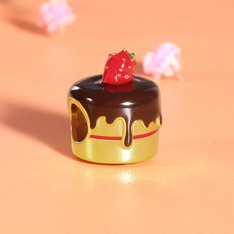Gnoce Strawberry Chocolate Cake Charm Platinum-plated Silver Blend - Image 2
