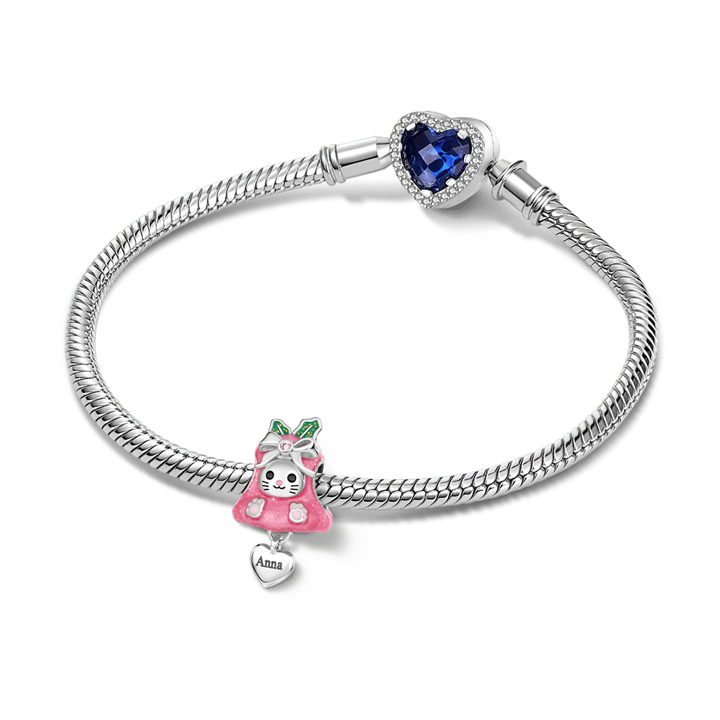 Gnoce Glow-in-the-Dark Christmas Cat Bell Engravable Charm Platinum-plated Silver Blend - Image 3