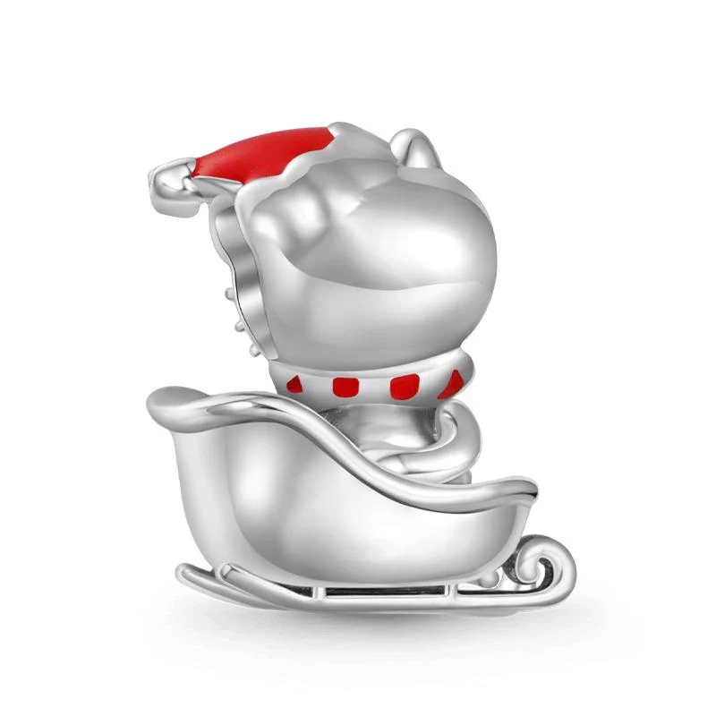 Gnoce Christmas Cat Sleigh Charm Platinum-plated Silver Blend - Image 2