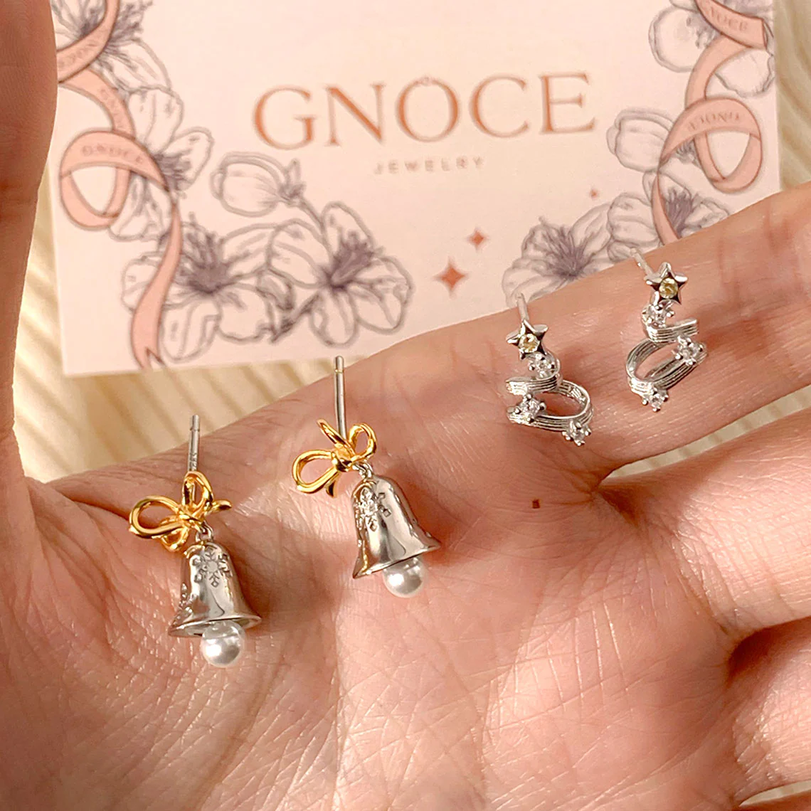 Gnoce Snowflake Bell and Christmas Tree Earring Set - Image 4