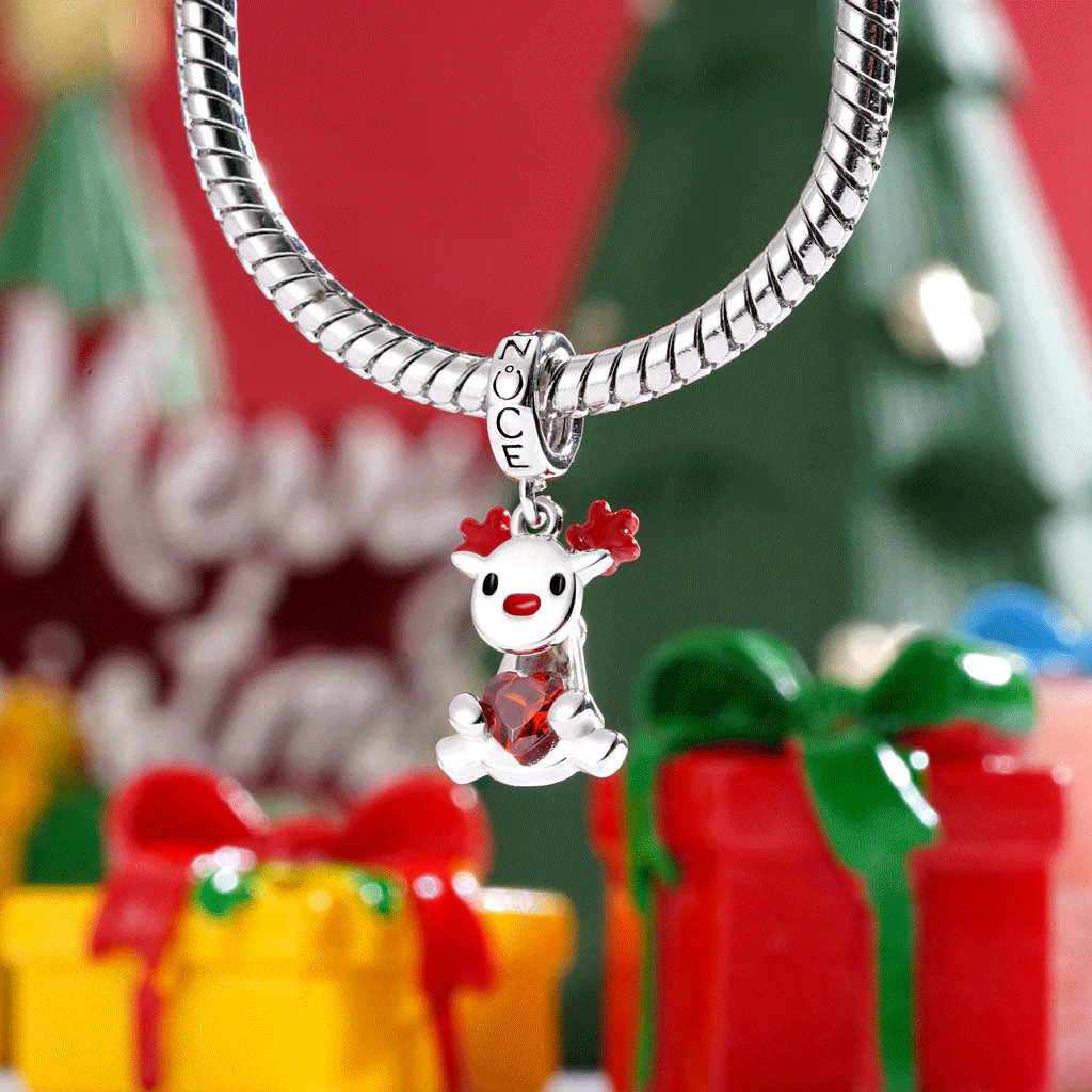 Gnoce Christmas Elk Rotating Body Embraces Charm Platinum-plated Silver Blend - Image 4