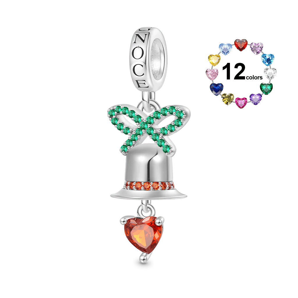 Gnoce Engravable Christmas Bell Birthstone Charm Platinum-plated Silver Blend