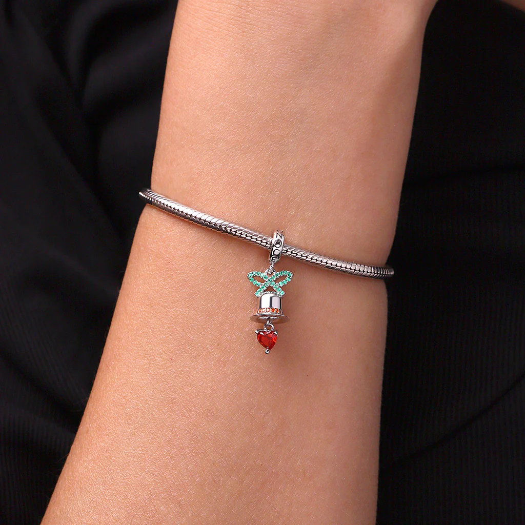 Gnoce Engravable Christmas Bell Birthstone Charm Platinum-plated Silver Blend - Image 6