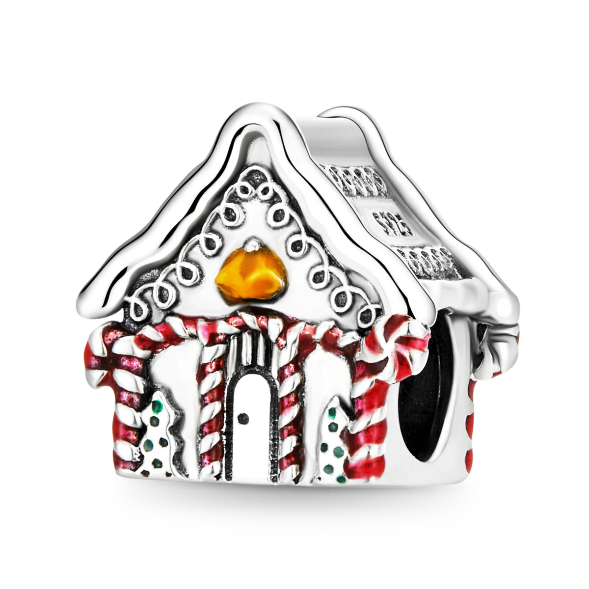 Christmas House Charm Bead 925 Sterling Silver with Candy Cane Element