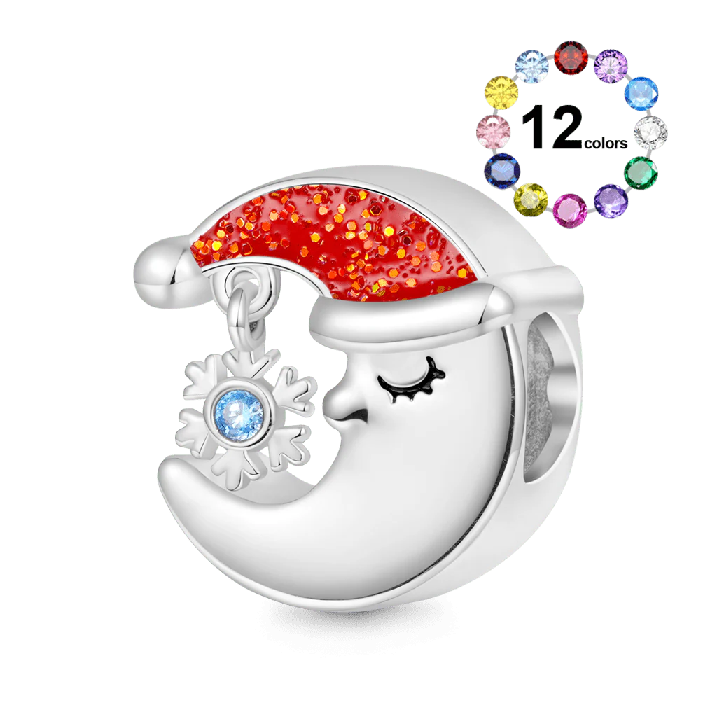 Gnoce Christmas Engravable Moon Birthstone Snowflake Charm Platinum-plated Silver Blend