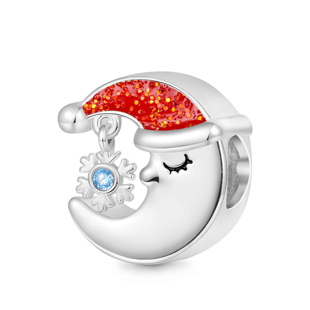 Gnoce Christmas Engravable Moon Birthstone Snowflake Charm Platinum-plated Silver Blend - Image 3