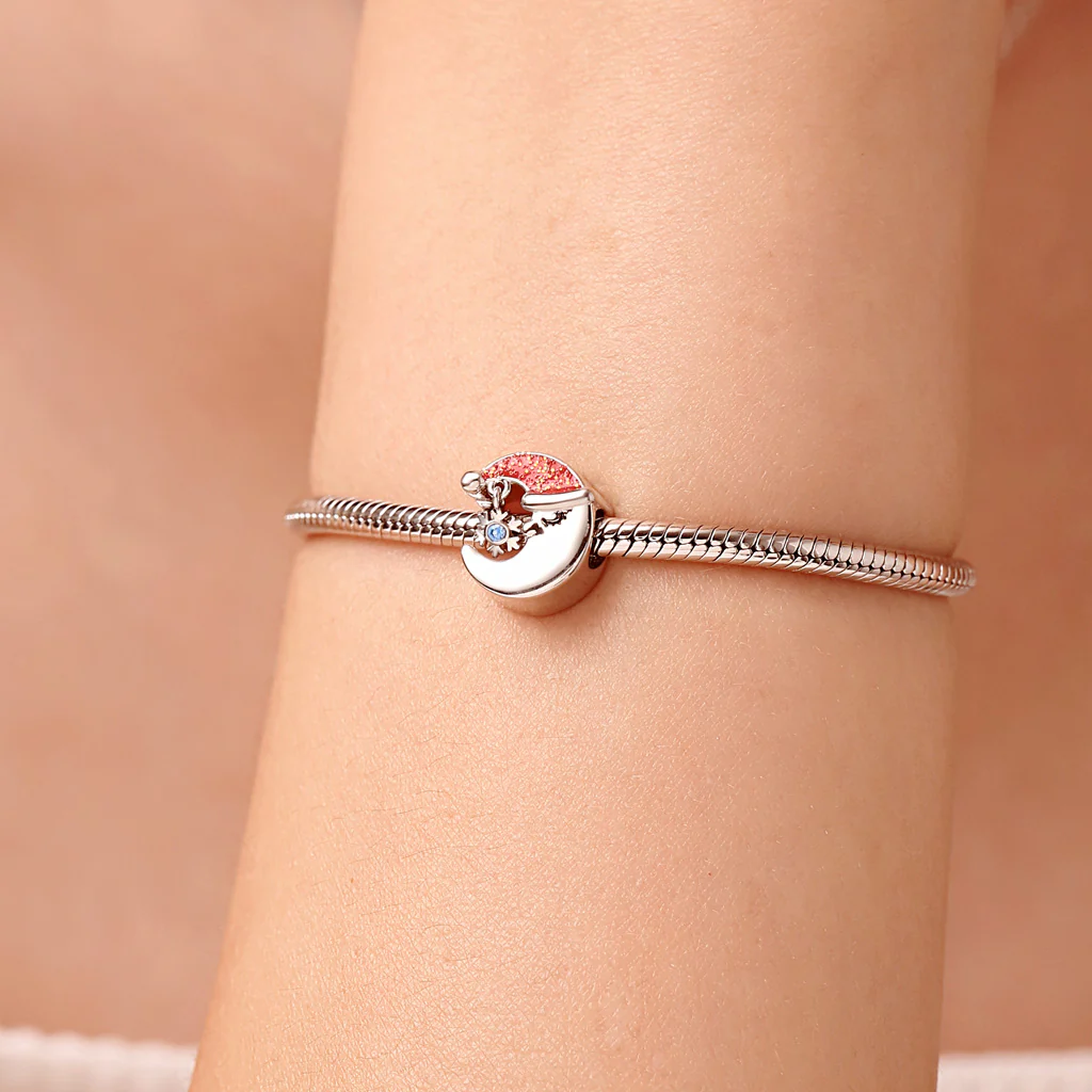 Gnoce Christmas Engravable Moon Birthstone Snowflake Charm Platinum-plated Silver Blend - Image 6