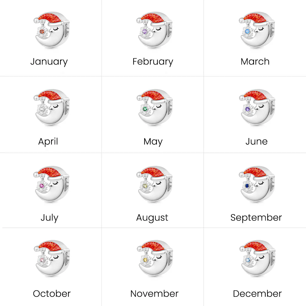 Gnoce Christmas Engravable Moon Birthstone Snowflake Charm Platinum-plated Silver Blend - Image 7