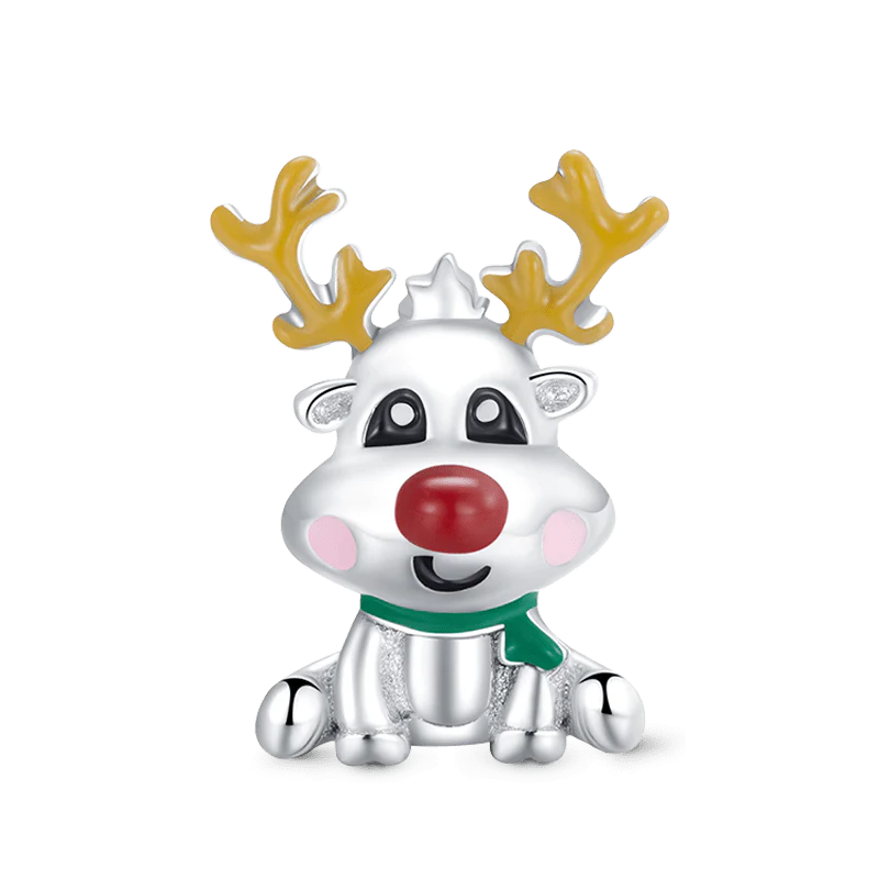 Cute Christmas Reindeer Charm Bead 925 Sterling Silver