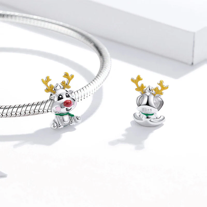 Cute Christmas Reindeer Charm Bead 925 Sterling Silver - Image 2