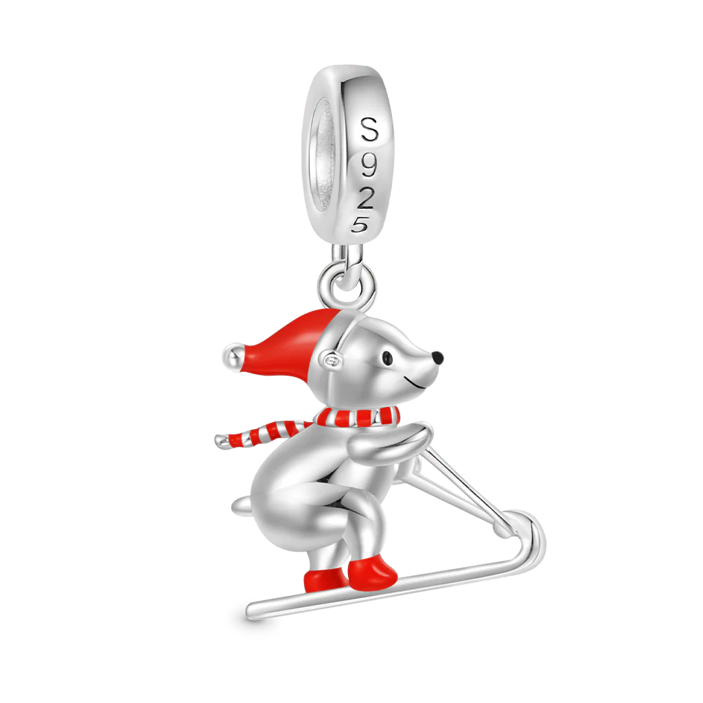 Gnoce Christmas Skiing Polar Bear Charm Platinum-plated Silver Blend - Image 2