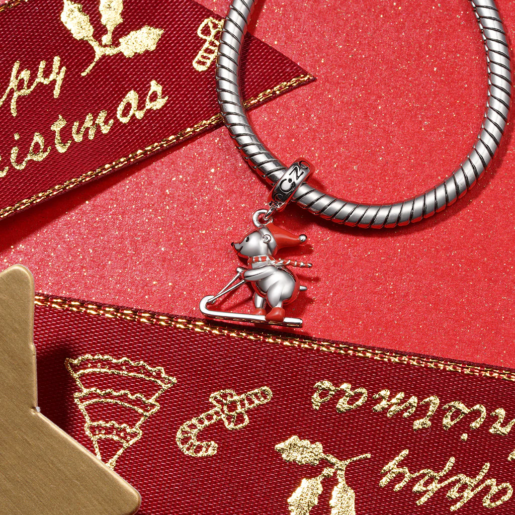 Gnoce Christmas Skiing Polar Bear Charm Platinum-plated Silver Blend - Image 3