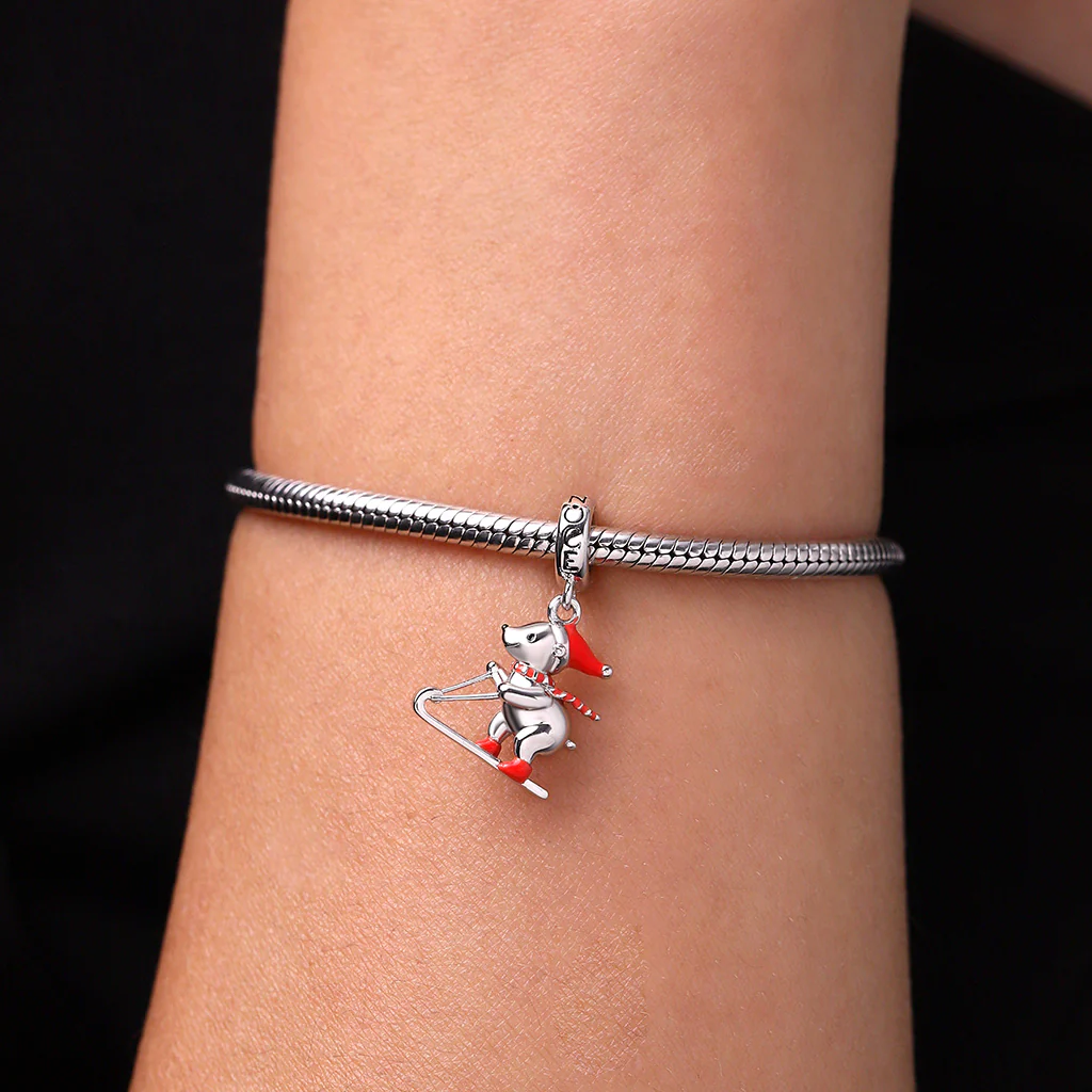Gnoce Christmas Skiing Polar Bear Charm Platinum-plated Silver Blend - Image 6
