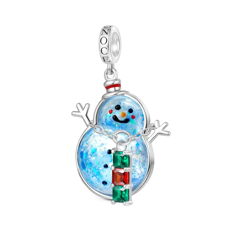 Gnoce Christmas Snowman Glow-in-the-Dark Quicksand Charm Platinum-plated Silver Blend