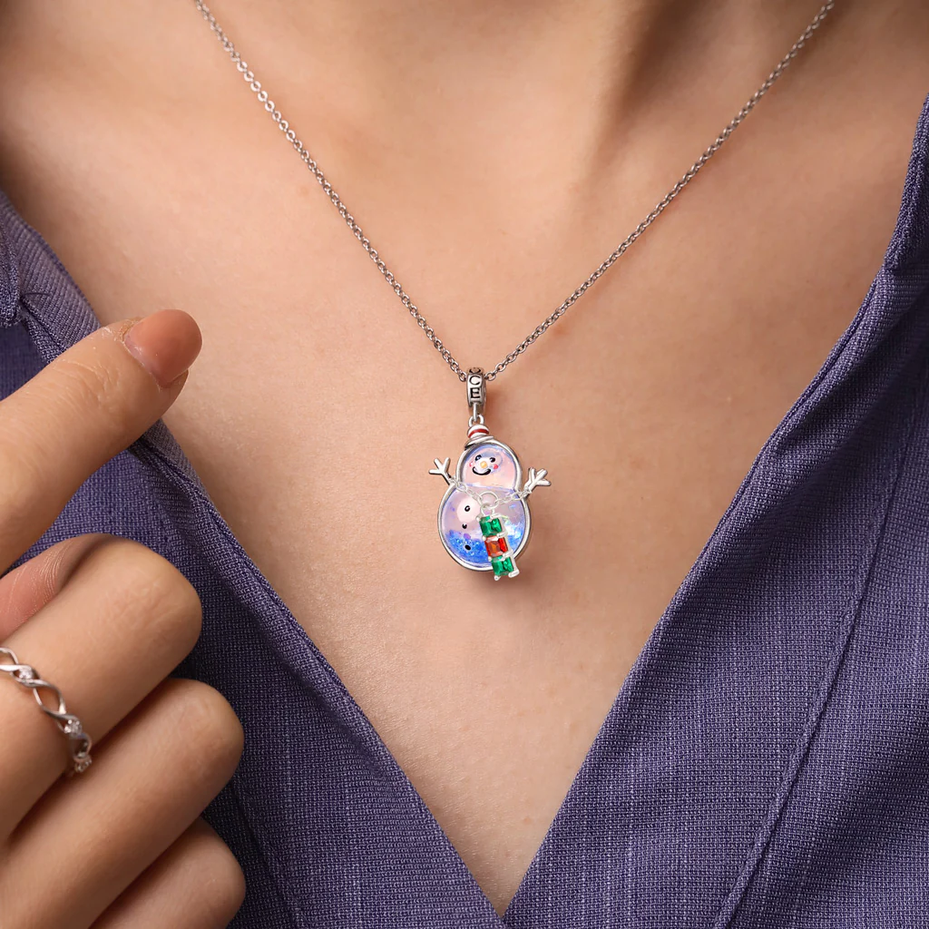 Gnoce Christmas Snowman Glow-in-the-Dark Quicksand Charm Platinum-plated Silver Blend - Image 6