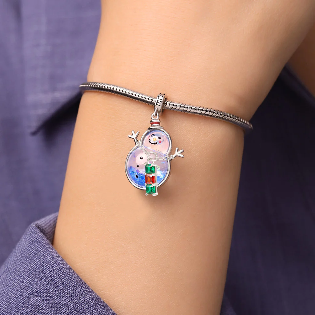 Gnoce Christmas Snowman Glow-in-the-Dark Quicksand Charm Platinum-plated Silver Blend - Image 7