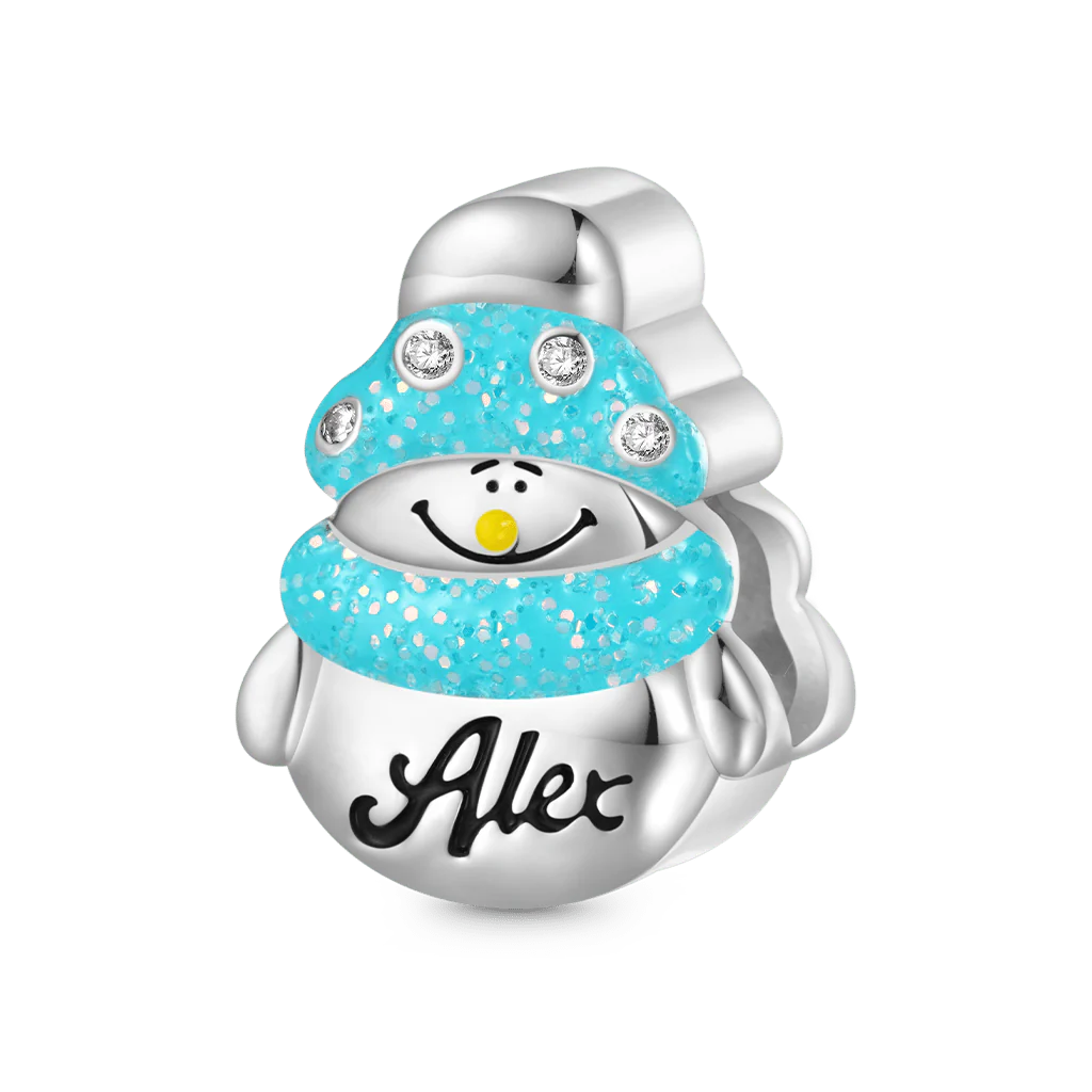 Gnoce Christmas Snowman Wearing Scarf Engravable Charm Platinum-plated Silver Blend