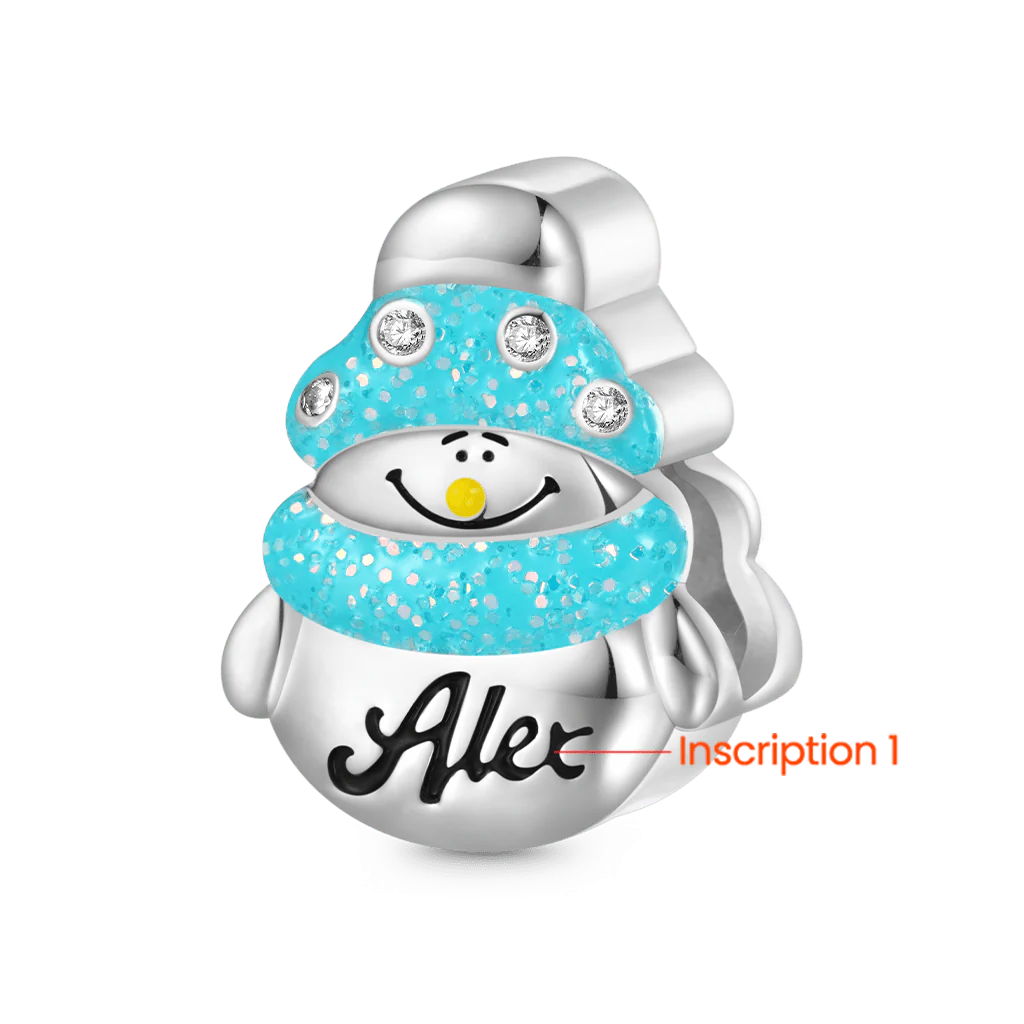 Gnoce Christmas Snowman Wearing Scarf Engravable Charm Platinum-plated Silver Blend - Image 2