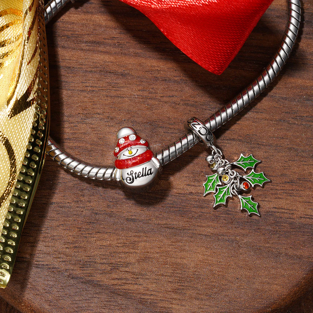Gnoce Christmas Snowman Wearing Scarf Engravable Charm Platinum-plated Silver Blend - Image 4