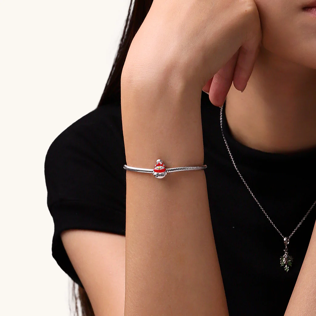 Gnoce Christmas Snowman Wearing Scarf Engravable Charm Platinum-plated Silver Blend - Image 5
