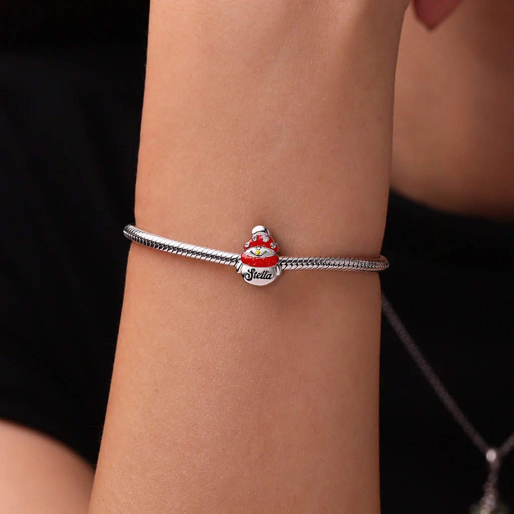 Gnoce Christmas Snowman Wearing Scarf Engravable Charm Platinum-plated Silver Blend - Image 6