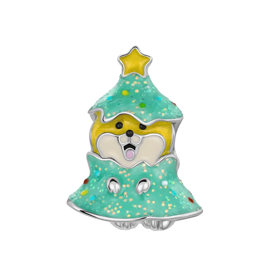 Gnoce Christmas Tree Corgi Glow-in-the-Dark Charm Platinum-plated Silver Blend