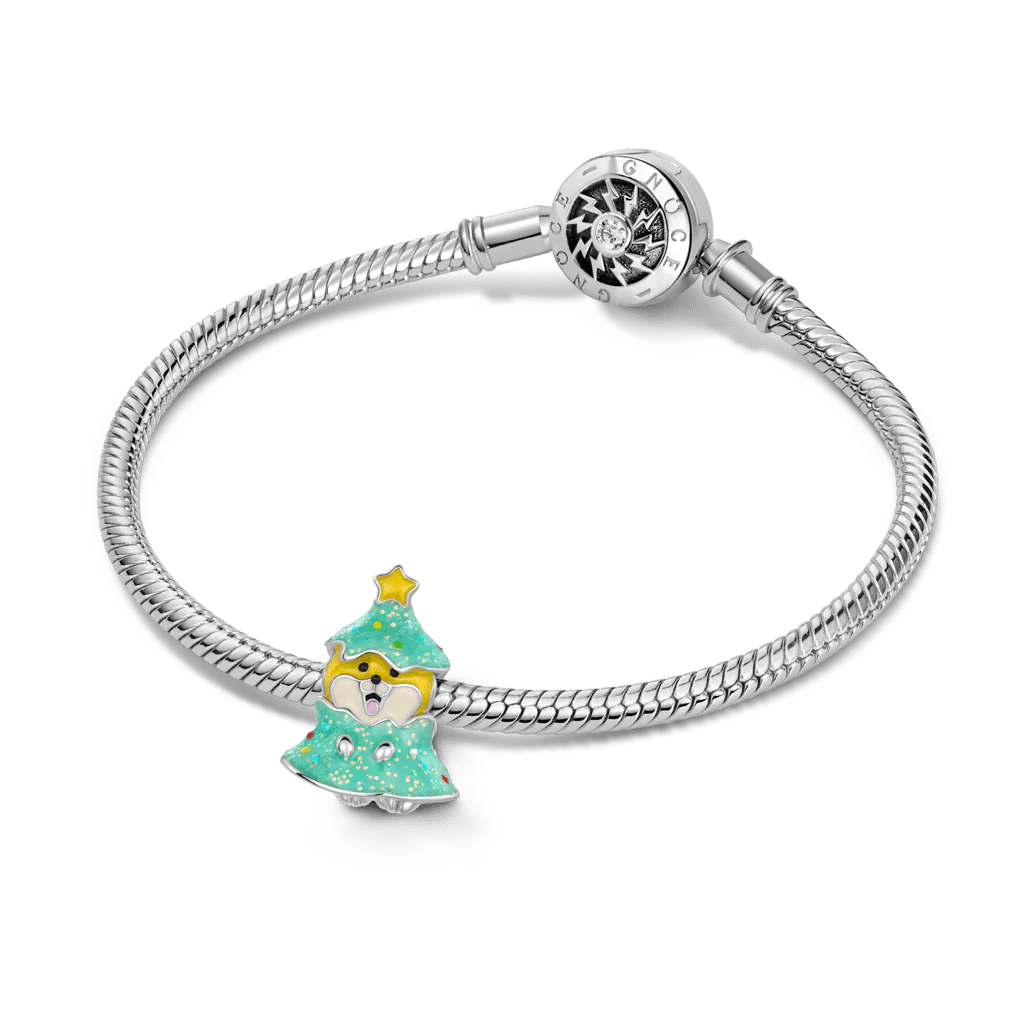 Gnoce Christmas Tree Corgi Glow-in-the-Dark Charm Platinum-plated Silver Blend - Image 3