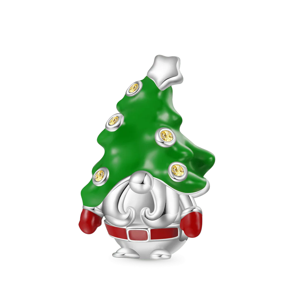 Gnoce Christmas Tree Gnome Charm Platinum-plated Silver Blend