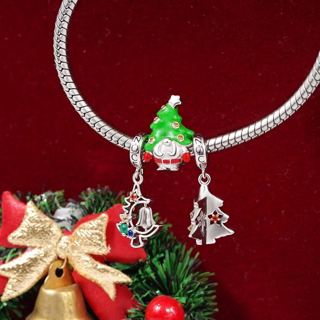 Gnoce Christmas Tree Gnome Charm Platinum-plated Silver Blend - Image 3