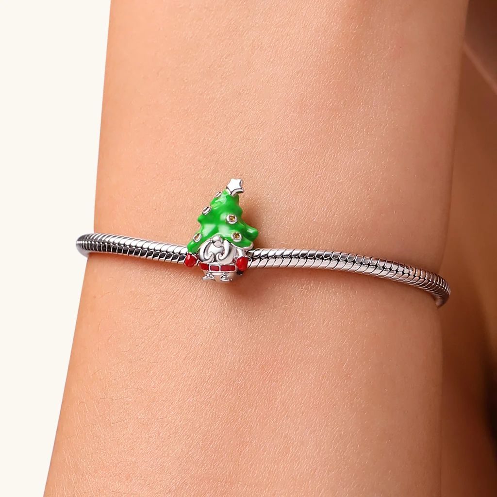 Gnoce Christmas Tree Gnome Charm Platinum-plated Silver Blend - Image 5