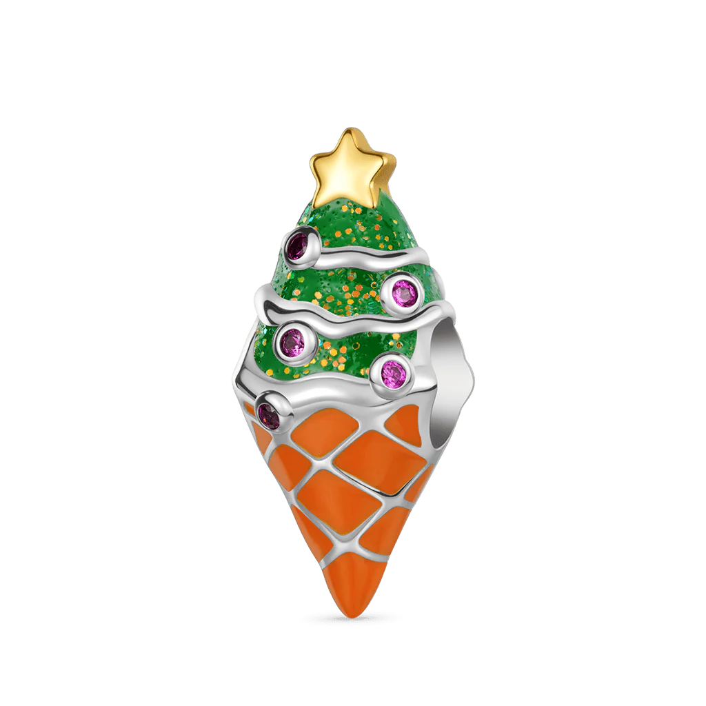 Gnoce Christmas Tree Ice Cream Charm Platinum-plated Silver Blend
