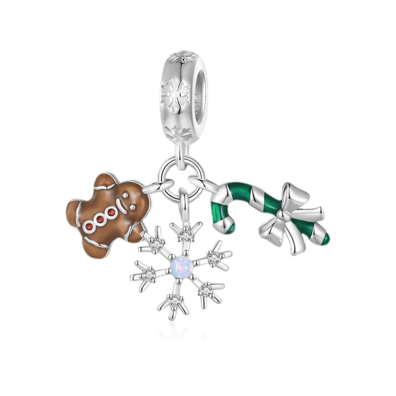 Gnoce Gingerbread Man, Snowflake & Candy Cane Triple Pendant Dangle Charm