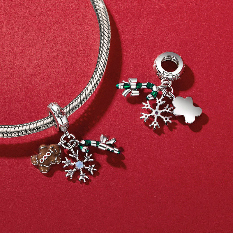 Gnoce Gingerbread Man, Snowflake & Candy Cane Triple Pendant Dangle Charm - Image 2