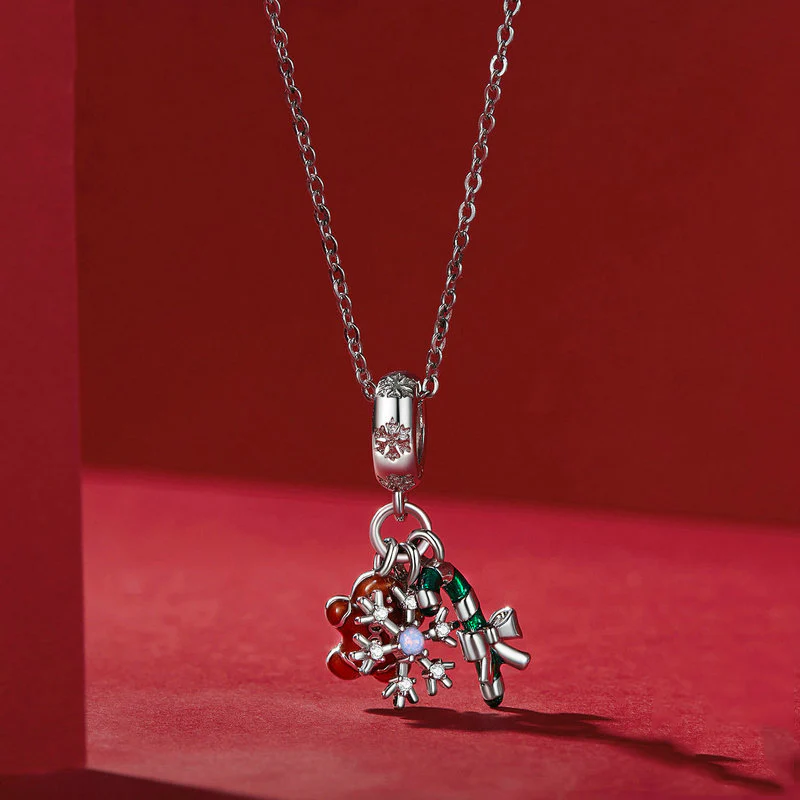 Gnoce Gingerbread Man, Snowflake & Candy Cane Triple Pendant Dangle Charm - Image 3