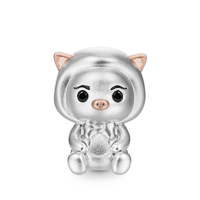 Gnoce Chubby Pig Animal Charm Platinum-plated Silver Blend