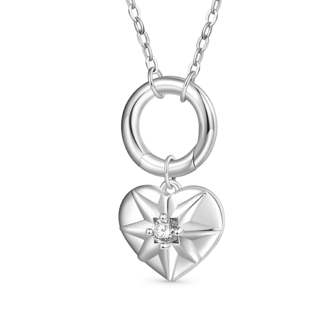 Gnoce Circle Clasp Heart Charm Necklace Platinum-plated Silver Blend