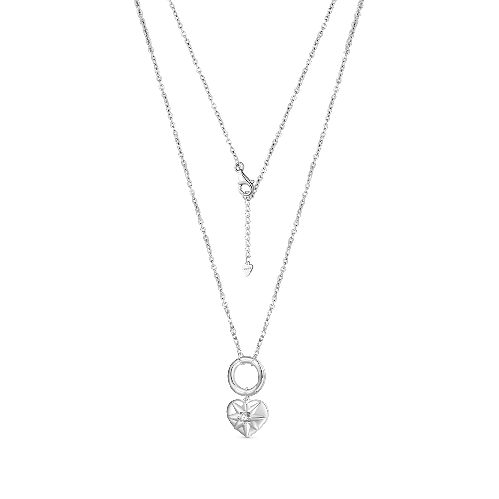 Gnoce Circle Clasp Heart Charm Necklace Platinum-plated Silver Blend - Image 2