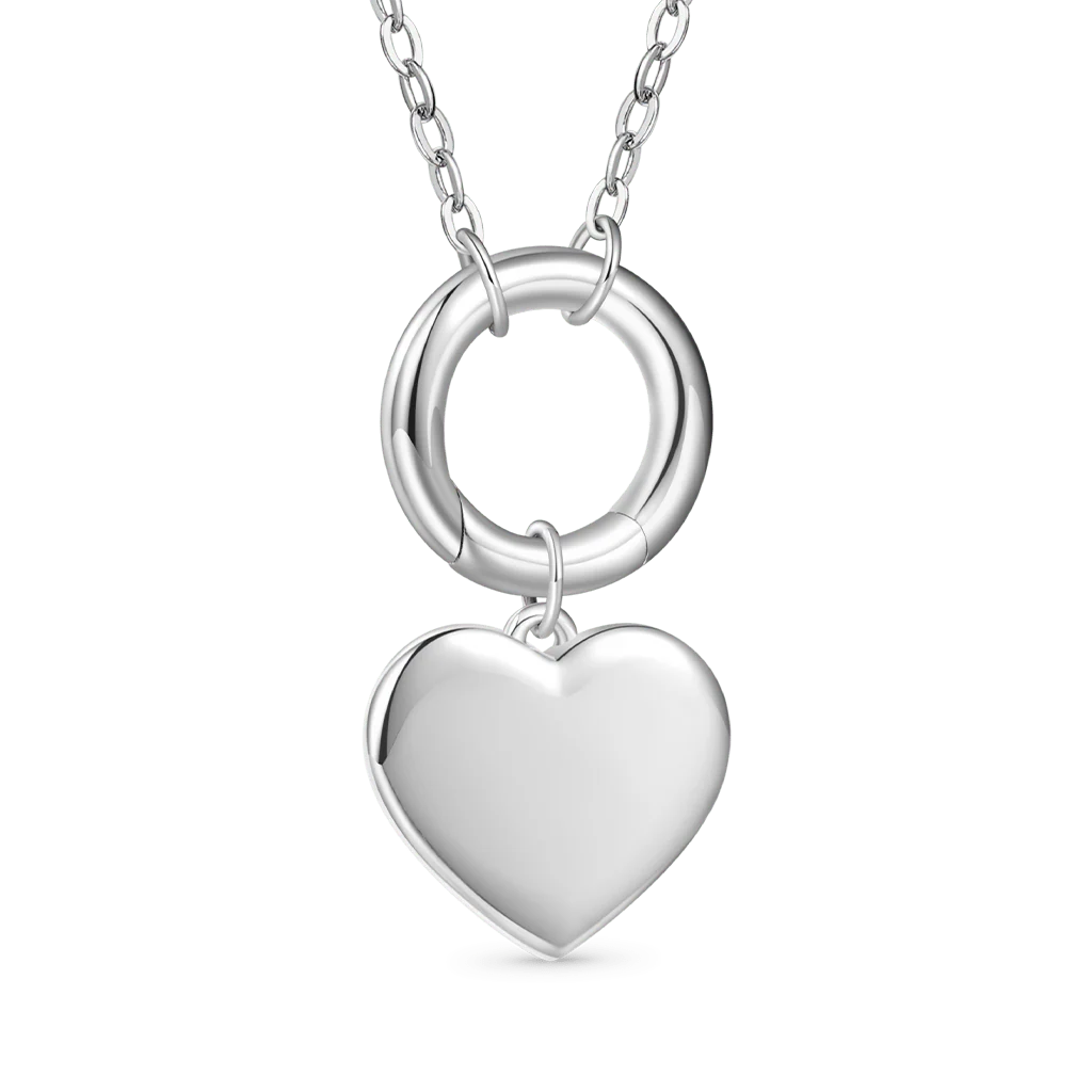 Gnoce Circle Clasp Heart Charm Necklace Platinum-plated Silver Blend - Image 3