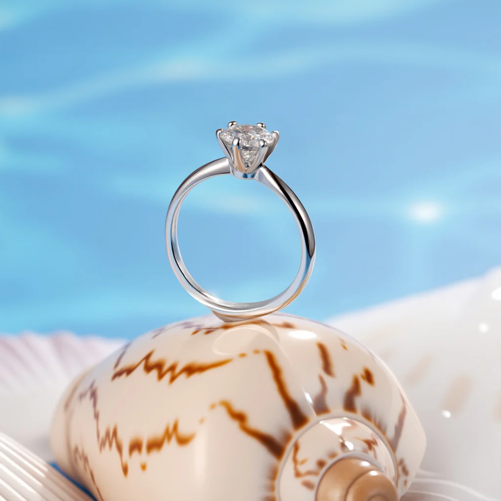 Gnoce Round Halo Moissanite Ring Platinum-plated Silver Blend - Image 3
