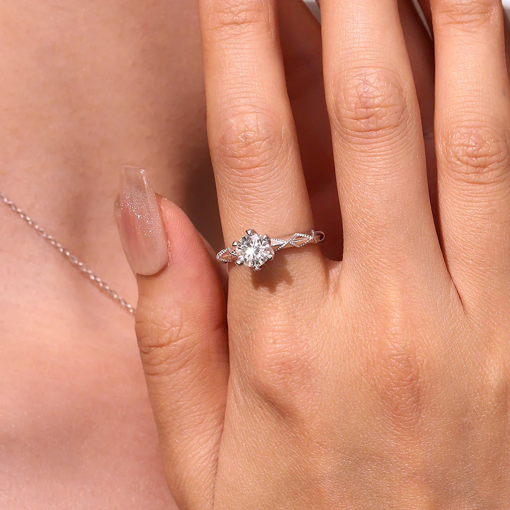 Gnoce 1Ct Round Halo Moissanite Ring Platinum-plated Silver Blend - Image 6