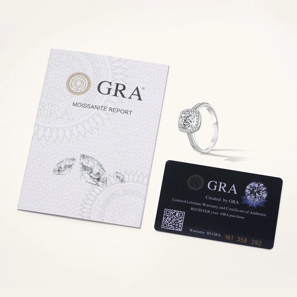 Gnoce Cushion Halo Moissanite Ring Platinum-plated Silver Blend - Image 4
